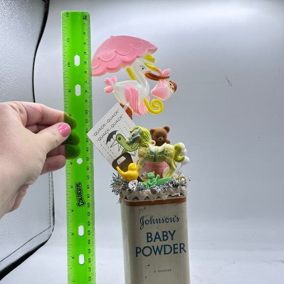 Vintage Johnsons Baby Powder Tin Assemblage Baby Shower Nursery Decor - Picture 8 of 8